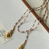 Dusk Spoon – Flash Stone & Garnet Beaded Necklace with Vintage Spoon Pendant - floysun
