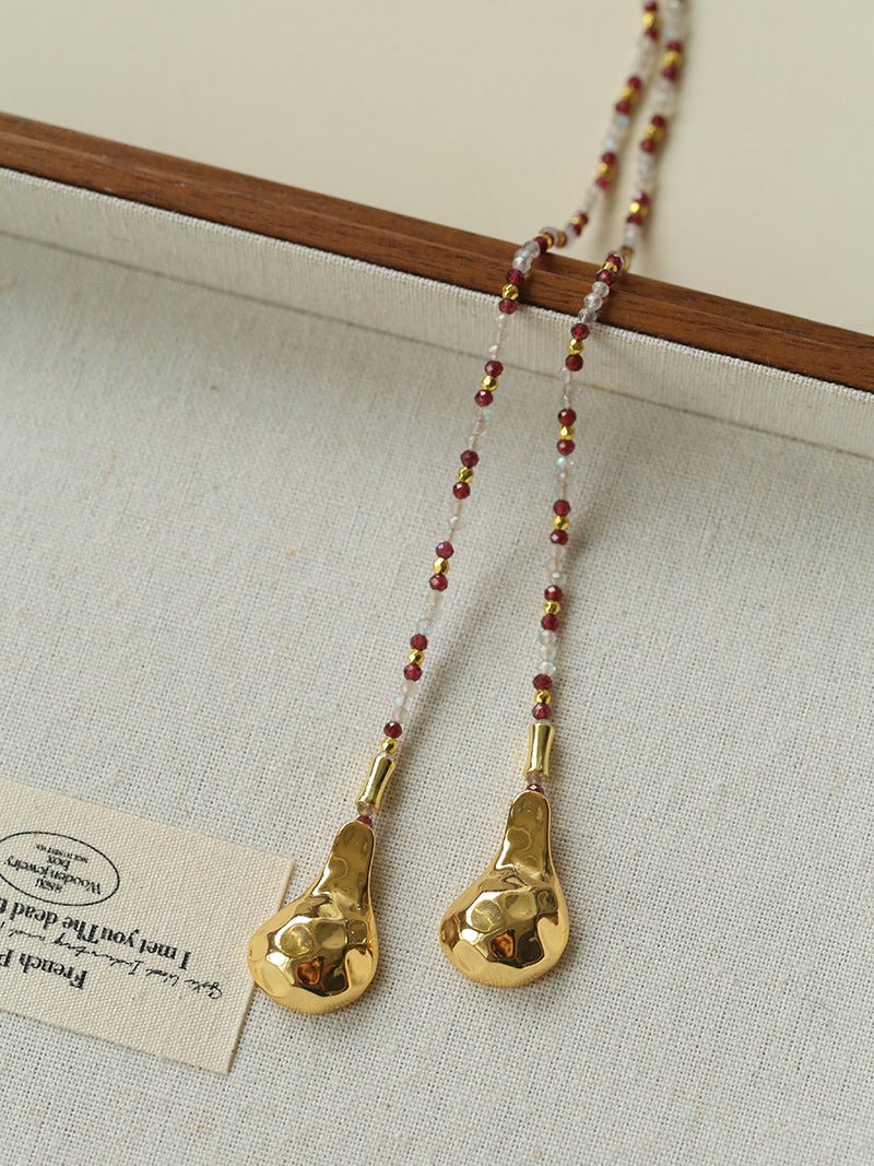 Dusk Spoon – Flash Stone & Garnet Beaded Necklace with Vintage Spoon Pendant - floysun