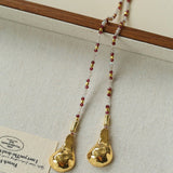 Dusk Spoon – Flash Stone & Garnet Beaded Necklace with Vintage Spoon Pendant - floysun