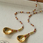 Dusk Spoon – Flash Stone & Garnet Beaded Necklace with Vintage Spoon Pendant - floysun