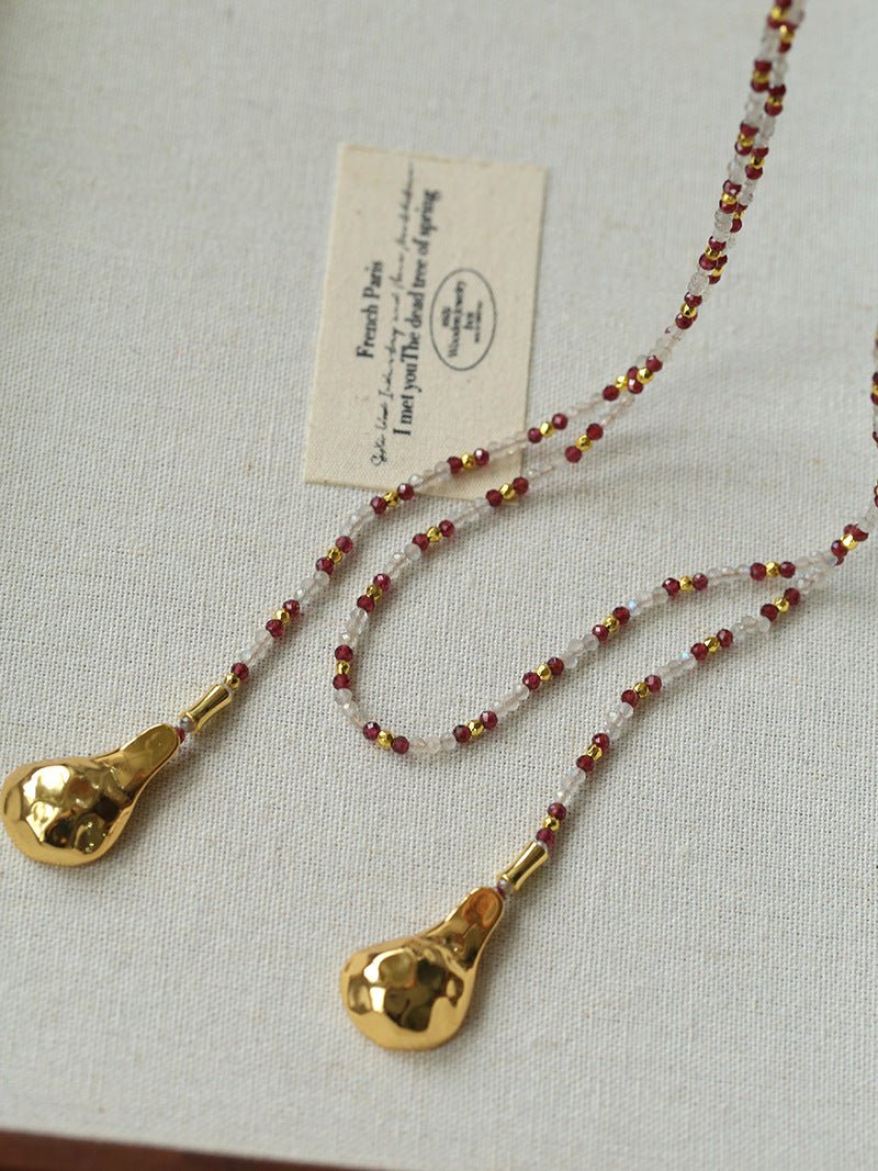 Dusk Spoon – Flash Stone & Garnet Beaded Necklace with Vintage Spoon Pendant - floysun