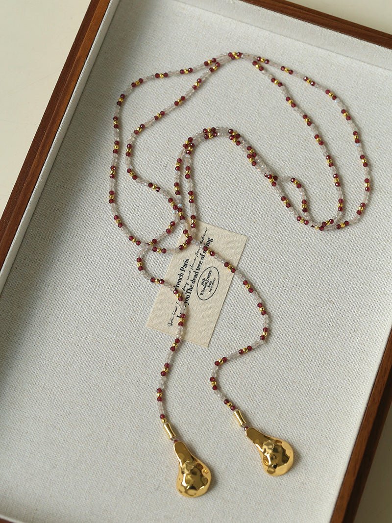 Dusk Spoon – Flash Stone & Garnet Beaded Necklace with Vintage Spoon Pendant - floysun