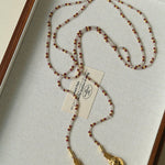 Dusk Spoon – Flash Stone & Garnet Beaded Necklace with Vintage Spoon Pendant - floysun