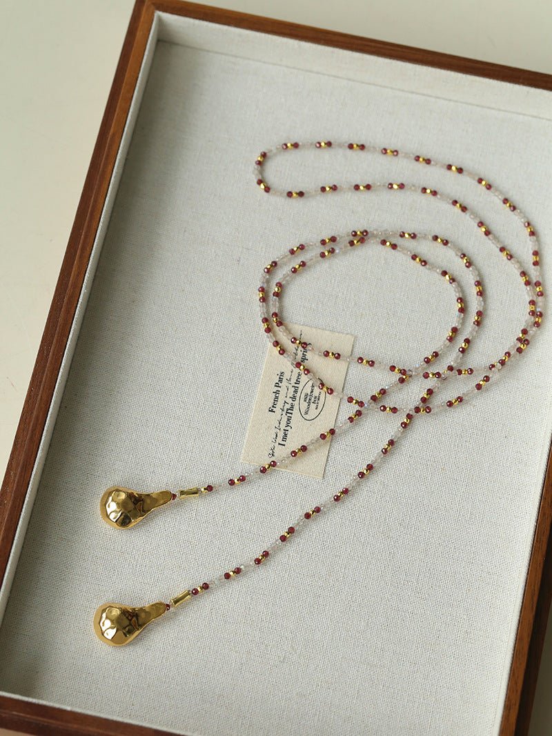 Dusk Spoon – Flash Stone & Garnet Beaded Necklace with Vintage Spoon Pendant - floysun