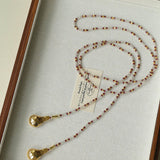 Dusk Spoon – Flash Stone & Garnet Beaded Necklace with Vintage Spoon Pendant - floysun