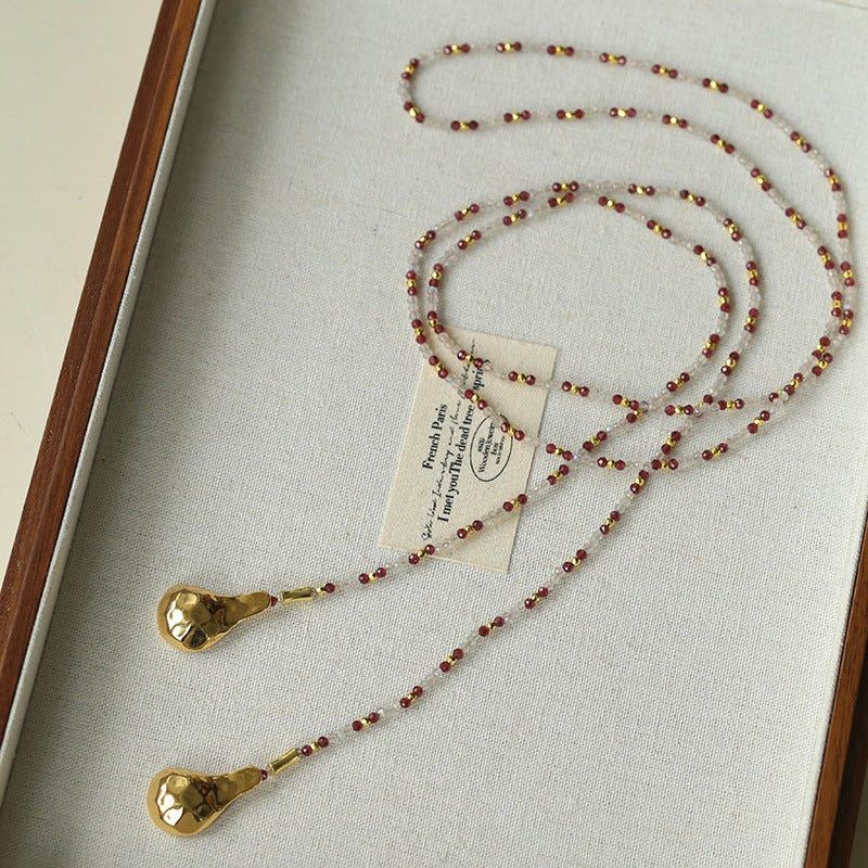 Dusk Spoon – Flash Stone & Garnet Beaded Necklace with Vintage Spoon Pendant - floysun
