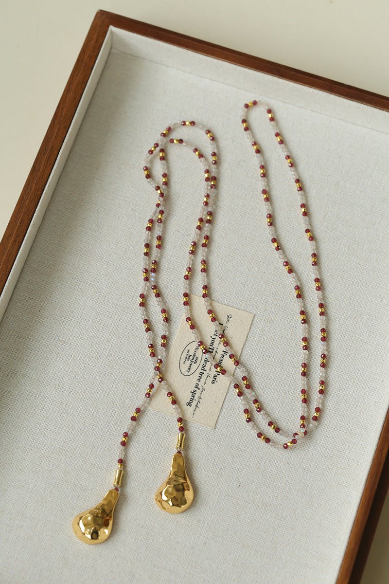 Dusk Spoon – Flash Stone & Garnet Beaded Necklace with Vintage Spoon Pendant - floysun