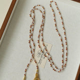 Dusk Spoon – Flash Stone & Garnet Beaded Necklace with Vintage Spoon Pendant - floysun