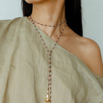 Dusk Spoon – Flash Stone & Garnet Beaded Necklace with Vintage Spoon Pendant - floysun