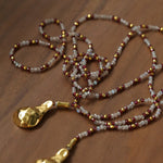Dusk Spoon – Flash Stone & Garnet Beaded Necklace with Vintage Spoon Pendant - floysun