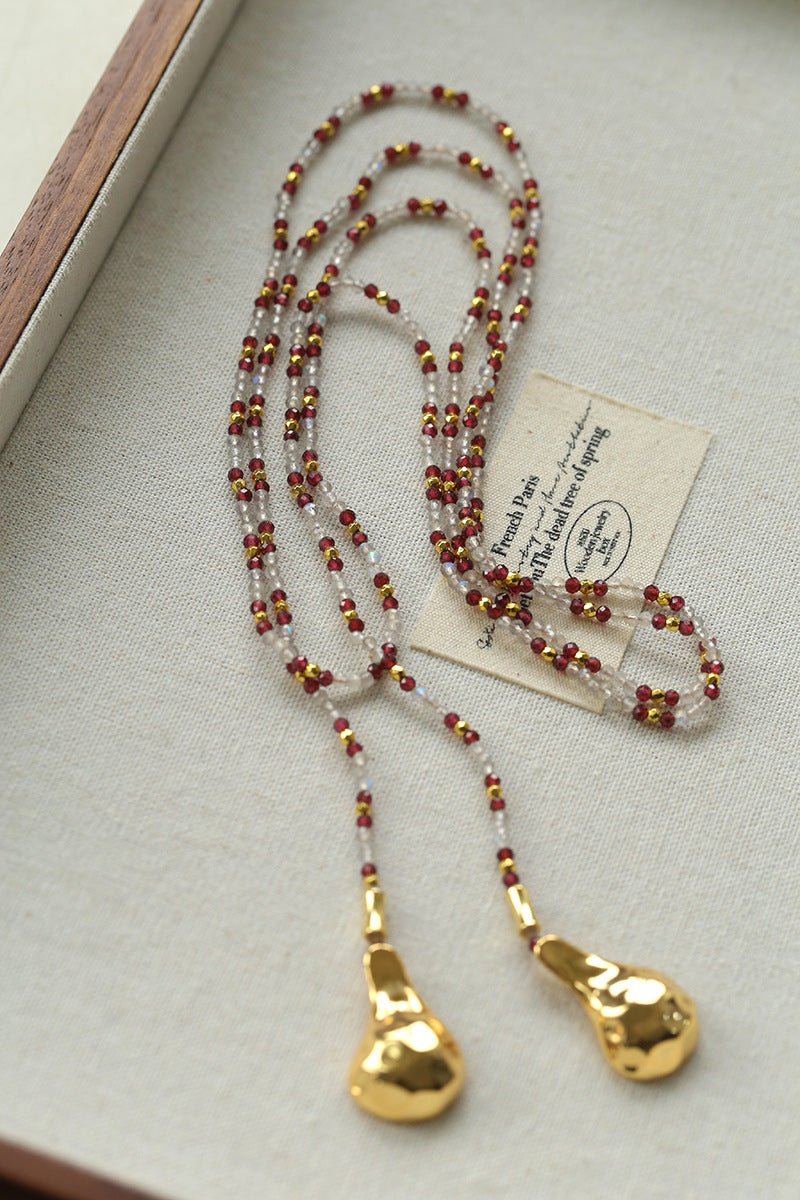 Dusk Spoon – Flash Stone & Garnet Beaded Necklace with Vintage Spoon Pendant - floysun