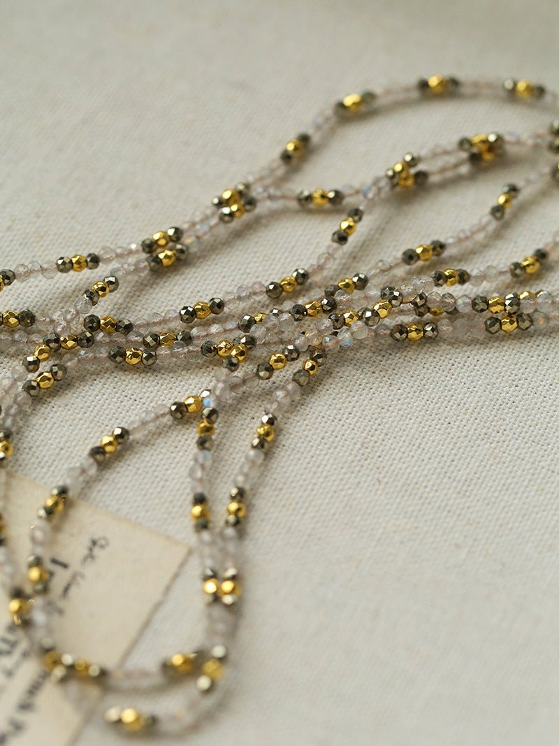 Dusk Spoon – Flash Stone & Gold Ore Beaded Necklace with Vintage Spoon Pendant - floysun