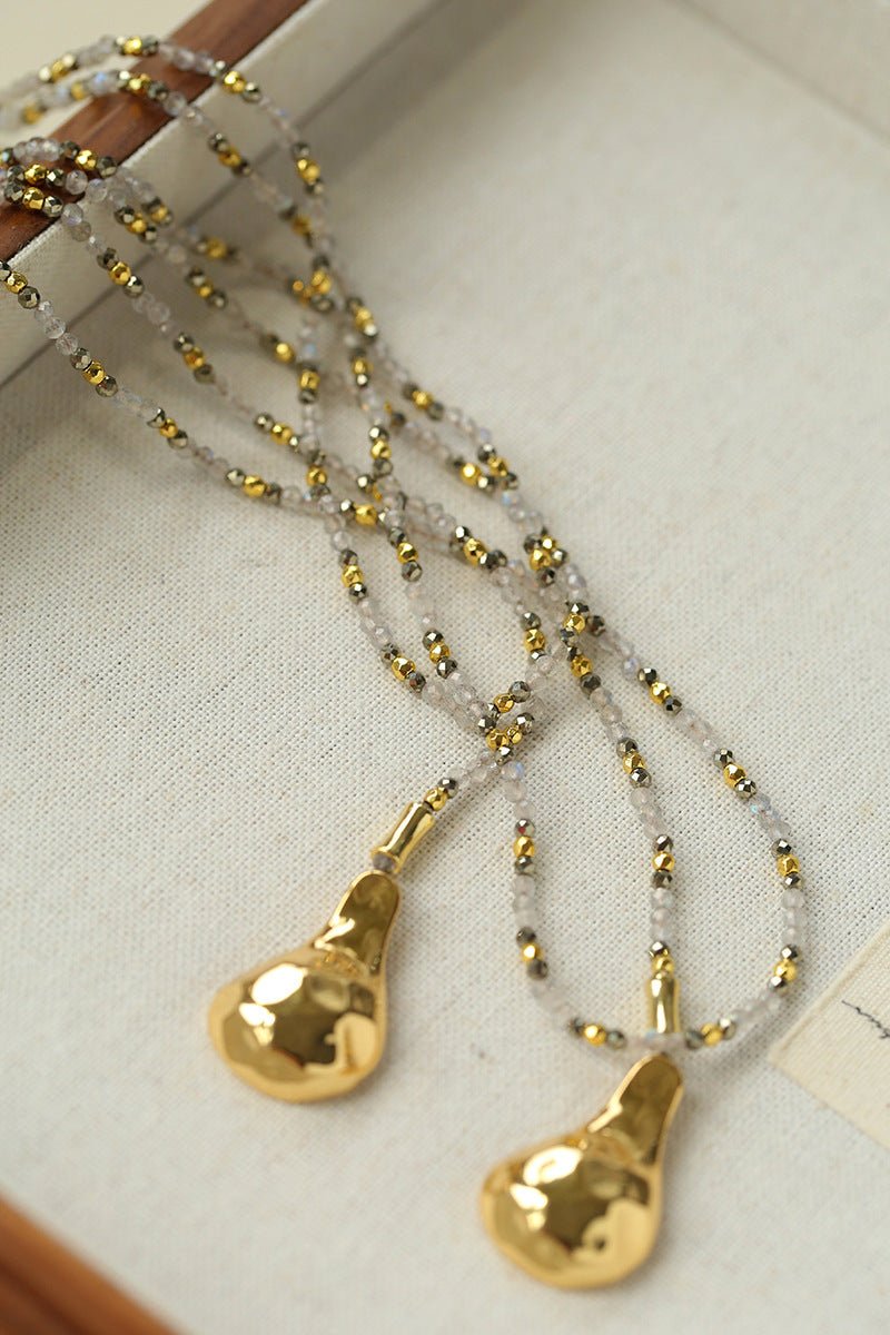 Dusk Spoon – Flash Stone & Gold Ore Beaded Necklace with Vintage Spoon Pendant - floysun