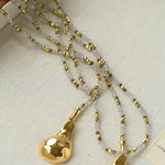 Dusk Spoon – Flash Stone & Gold Ore Beaded Necklace with Vintage Spoon Pendant - floysun