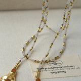 Dusk Spoon – Flash Stone & Gold Ore Beaded Necklace with Vintage Spoon Pendant - floysun