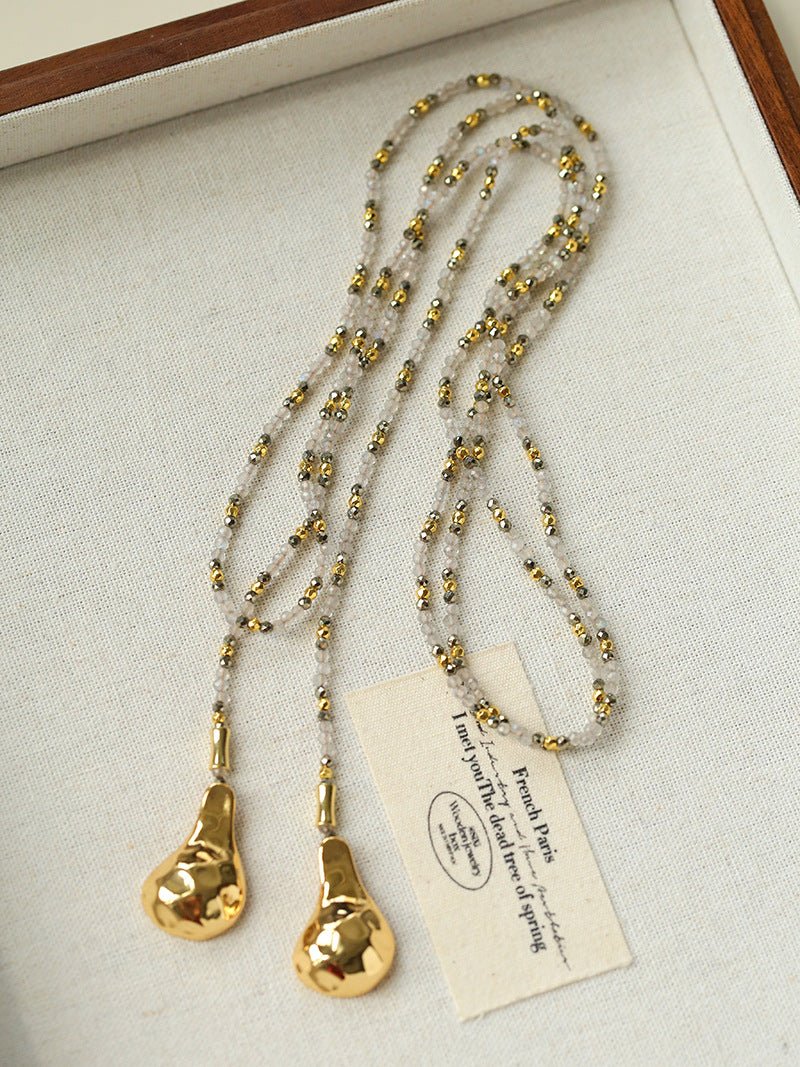Dusk Spoon – Flash Stone & Gold Ore Beaded Necklace with Vintage Spoon Pendant - floysun