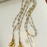 Dusk Spoon – Flash Stone & Gold Ore Beaded Necklace with Vintage Spoon Pendant - floysun