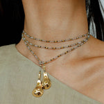 Dusk Spoon – Flash Stone & Gold Ore Beaded Necklace with Vintage Spoon Pendant - floysun
