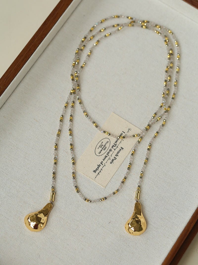 Dusk Spoon – Flash Stone & Gold Ore Beaded Necklace with Vintage Spoon Pendant - floysun