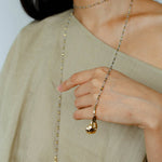 Dusk Spoon – Flash Stone & Gold Ore Beaded Necklace with Vintage Spoon Pendant - floysun