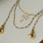 Dusk Spoon – Flash Stone & Gold Ore Beaded Necklace with Vintage Spoon Pendant - floysun