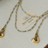 Dusk Spoon – Flash Stone & Gold Ore Beaded Necklace with Vintage Spoon Pendant - floysun
