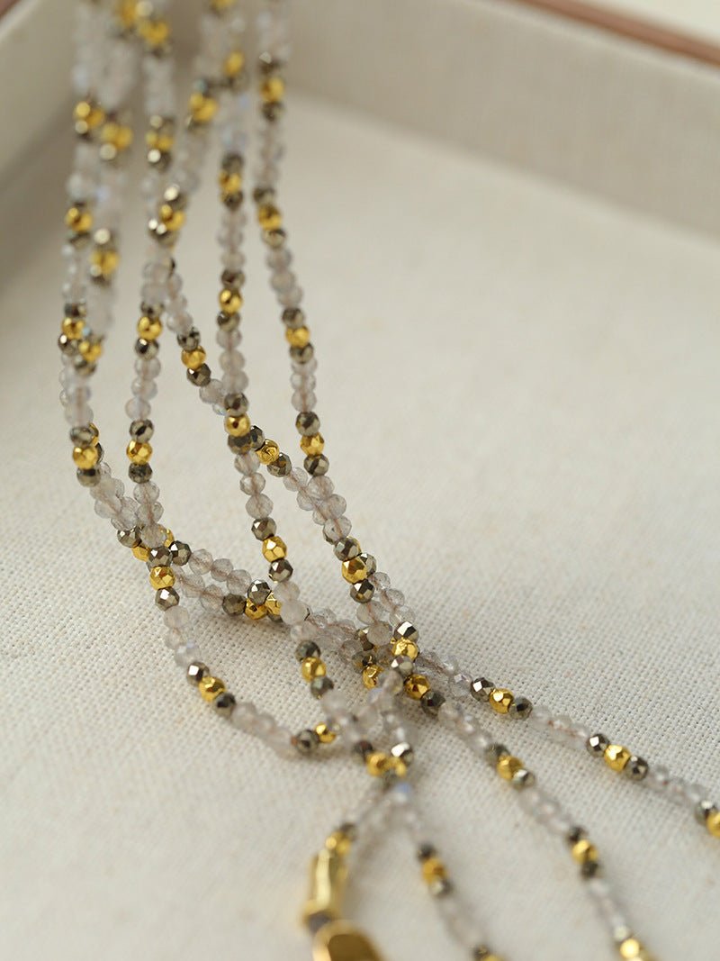Dusk Spoon – Flash Stone & Gold Ore Beaded Necklace with Vintage Spoon Pendant - floysun