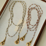 Dusk Spoon – Flash Stone & Gold Ore Beaded Necklace with Vintage Spoon Pendant - floysun