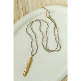 Hand‑Strung Micro‑Bead Hammered Bar Pendant Long Necklace