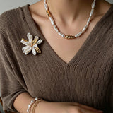 Vintage Blooming Flower Toothpick Pearl Baroque Pearl Brooch