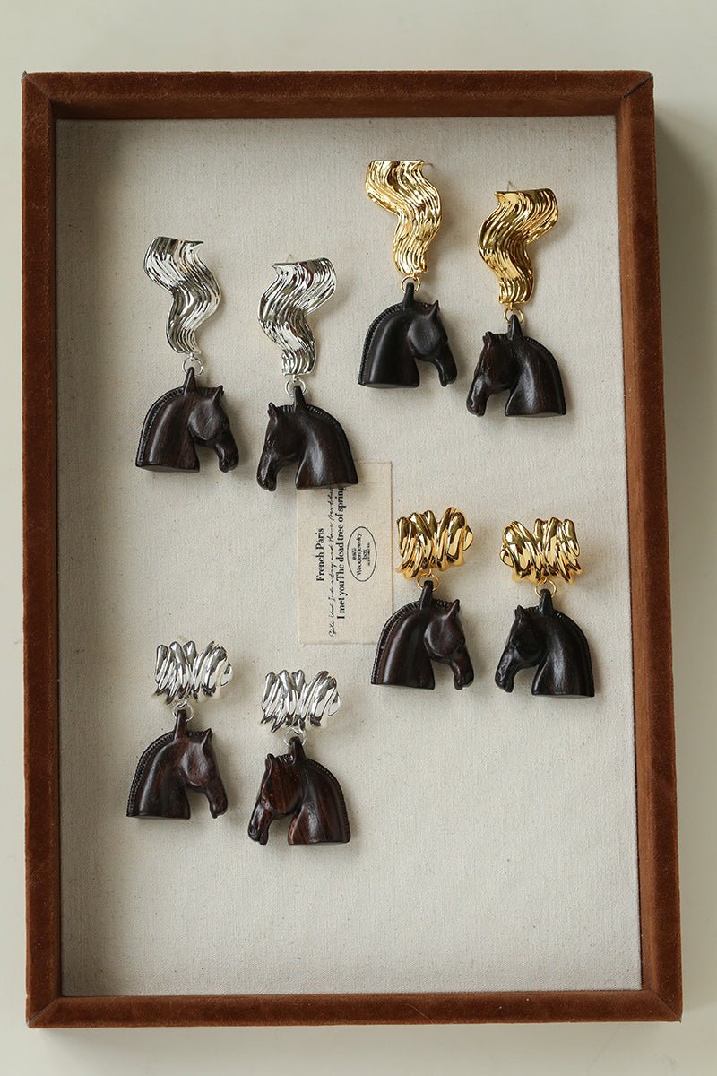Ebony Horse Head Statement Earrings - floysun