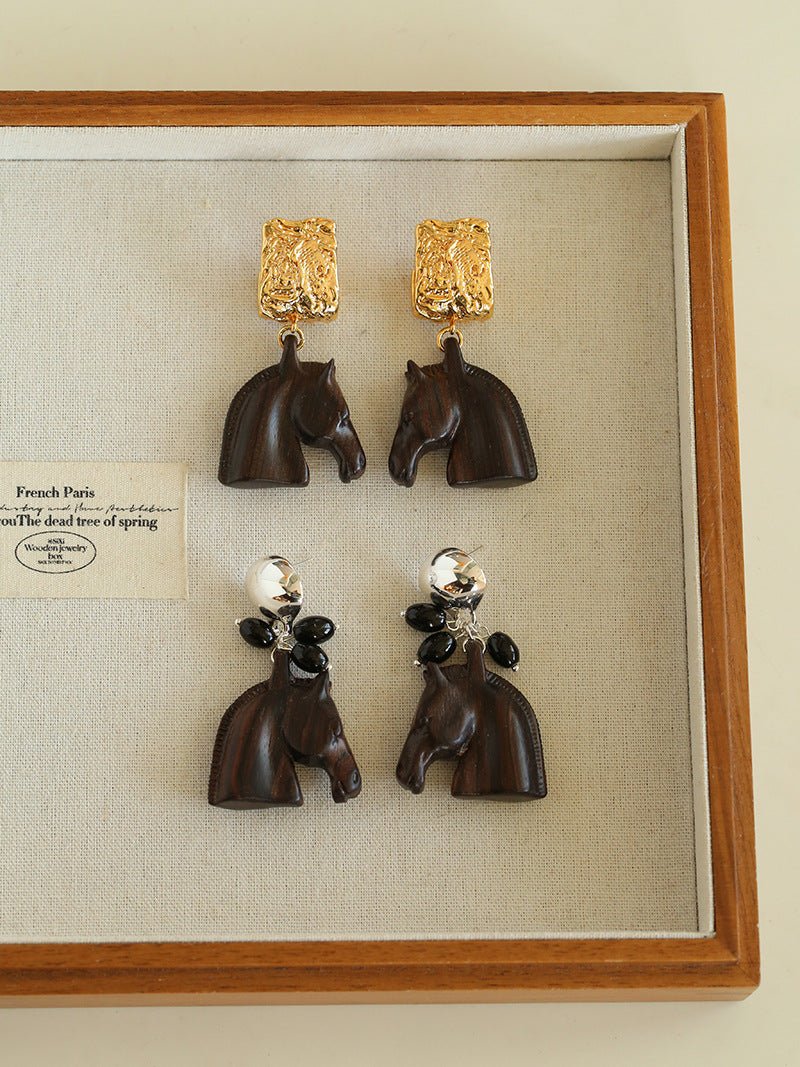 Ebony Horse Head Statement Earrings - floysun