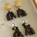 Ebony Horse Head Statement Earrings - floysun