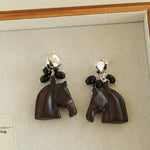 Ebony Horse Head Statement Earrings - floysun