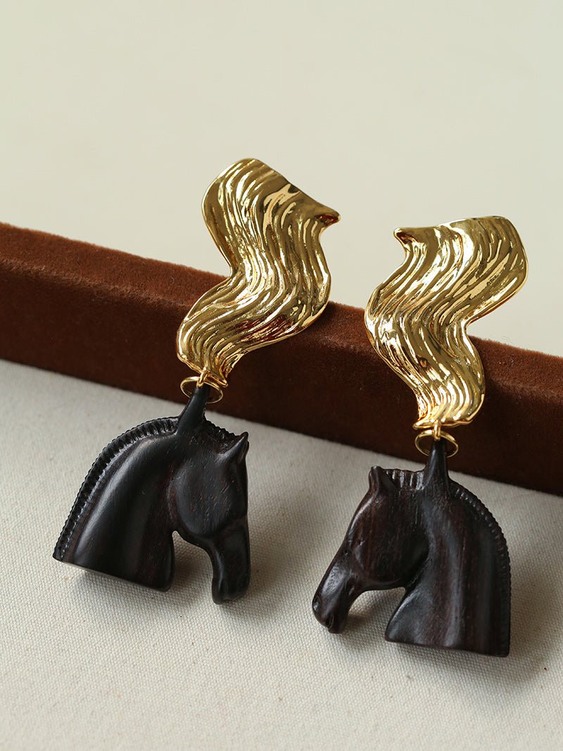 Ebony Horse Head Statement Earrings - floysun