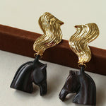 Ebony Horse Head Statement Earrings - floysun