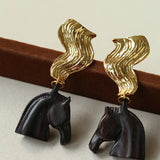 Ebony Horse Head Statement Earrings - floysun