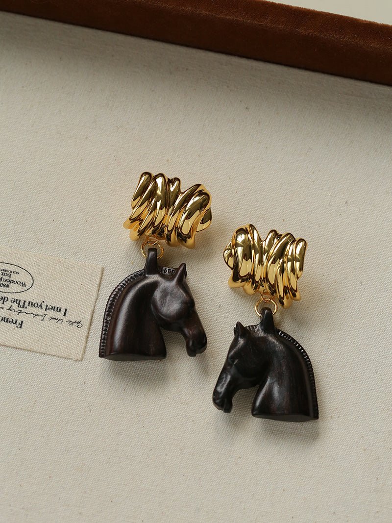 Ebony Horse Head Statement Earrings - floysun