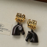 Ebony Horse Head Statement Earrings - floysun
