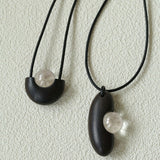 Ebony Wood Clear Crystal Adjustable Leather Cord Long Pendant Necklace - floysun
