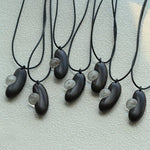 Ebony Wood Clear Crystal Adjustable Leather Cord Long Pendant Necklace - floysun