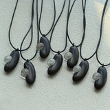 Ebony Wood Clear Crystal Adjustable Leather Cord Long Pendant Necklace - floysun