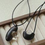 Ebony Wood Clear Crystal Adjustable Leather Cord Long Pendant Necklace - floysun