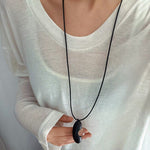 Ebony Wood Clear Crystal Adjustable Leather Cord Long Pendant Necklace - floysun