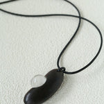 Ebony Wood Clear Crystal Adjustable Leather Cord Long Pendant Necklace - floysun