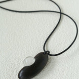 Ebony Wood Clear Crystal Adjustable Leather Cord Long Pendant Necklace - floysun