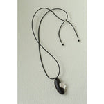 Ebony Wood Clear Crystal Adjustable Leather Cord Long Pendant Necklace - floysun