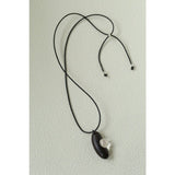 Ebony Wood Clear Crystal Adjustable Leather Cord Long Pendant Necklace - floysun