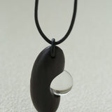 Ebony Wood Clear Crystal Adjustable Leather Cord Long Pendant Necklace - floysun