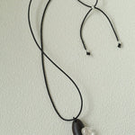 Ebony Wood Clear Crystal Adjustable Leather Cord Long Pendant Necklace - floysun